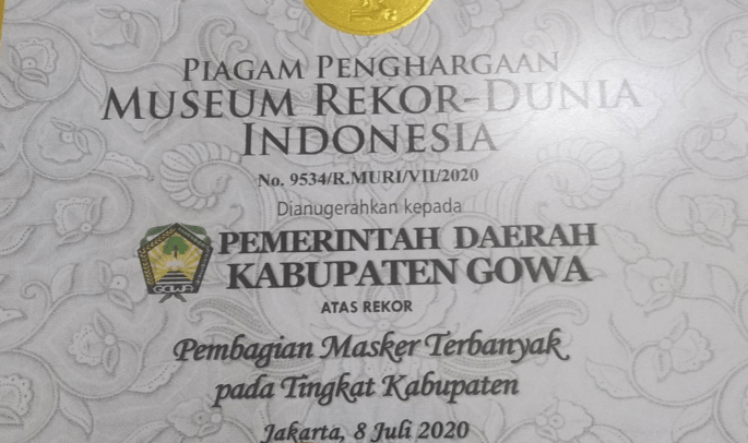 Rekor MURI untuk Gerakan Sejuta Masker Gowa