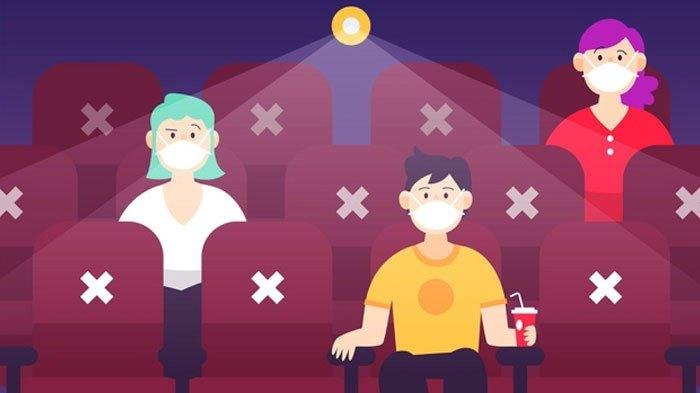 Ilustrasi bioskop dengan penerapan protokol kesehatan ketat di tengah pandemi Covid-19.